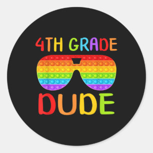 Back To School 4th Grade Dude Sungles Pop It Fidge Classic Round Sticker