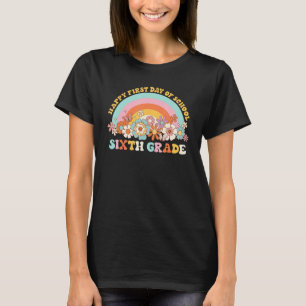 Back To School 6th Grade Retro Groovy Rainbow Teac T-Shirt