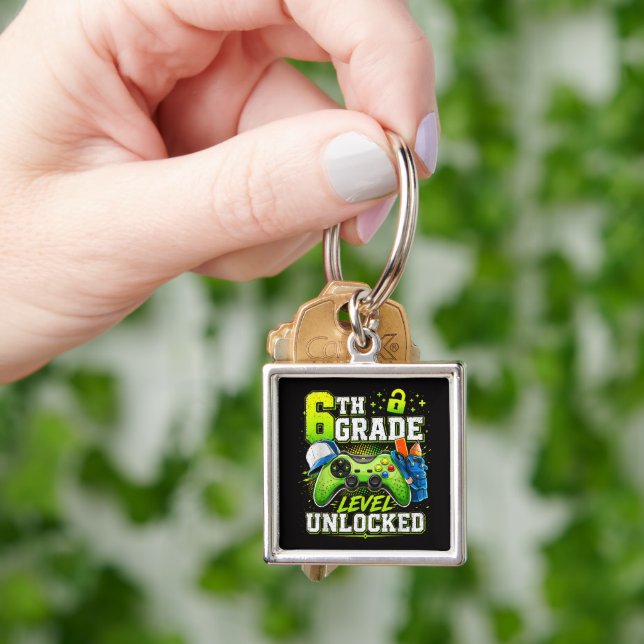 Back to School 6th Sixth Grade Level Unlocked  Keychain (Hand)