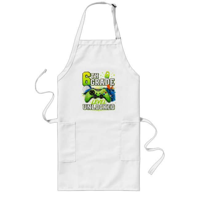 Back to School 6th Sixth Grade Level Unlocked Long Apron (Front)