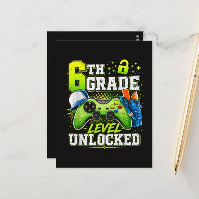Back to School 6th Sixth Grade Level Unlocked  Postcard (Front/Back In Situ)