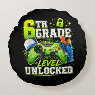 Back to School 6th Sixth Grade Level Unlocked Round Pillow