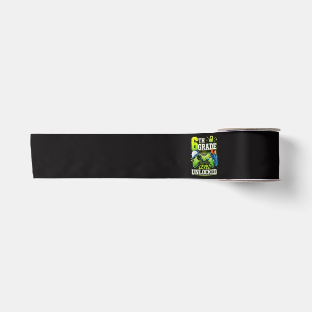Back to School 6th Sixth Grade Level Unlocked Satin Ribbon (Front)