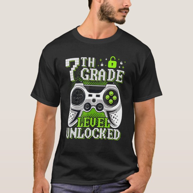 Back To School 7th Grade Level Unlocked Video Game T-Shirt (Front)