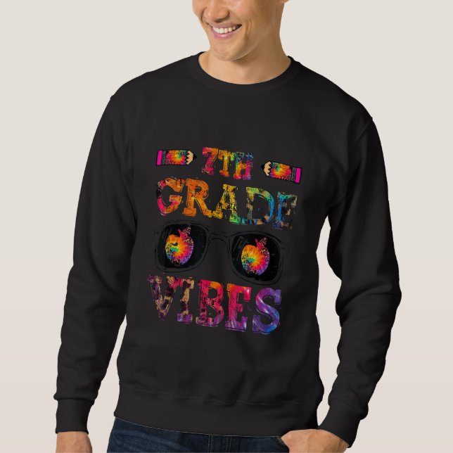 Back To School 7th Grade Vibes Tie Dye Leopard Sun Sweatshirt (Front)