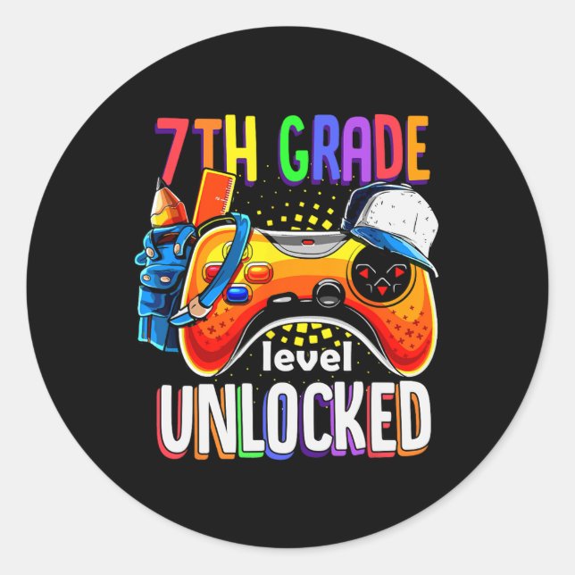 Back To School 7th Seventh Grade Level Unlocked  Classic Round Sticker (Front)