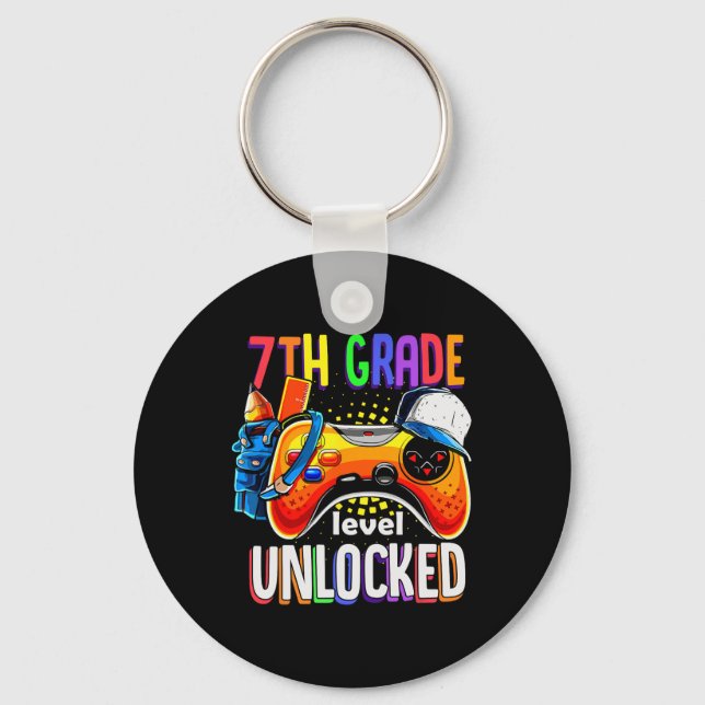 Back To School 7th Seventh Grade Level Unlocked  Keychain (Front)