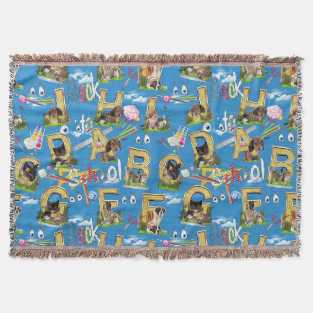 Back To School ABC Repeat Design Throw Blanket (Front)
