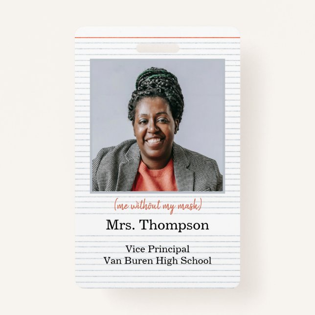 Back to School Administrator ID Badge with photo (Front)