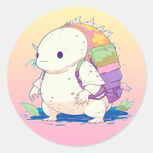 Back to School Axolotl Kawaii Cartoon Classic Round Sticker (Front)