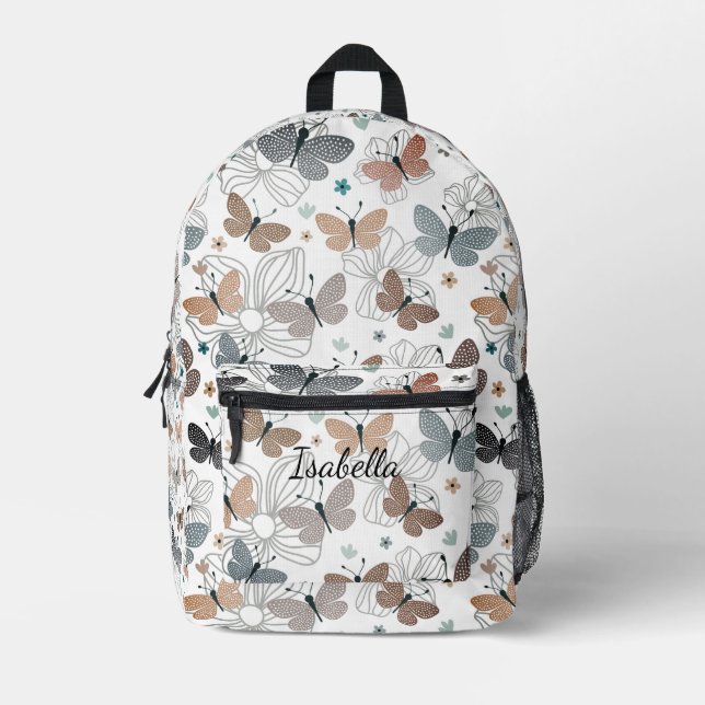 Back to School Beautiful Butterflies Name Printed Backpack (Front)