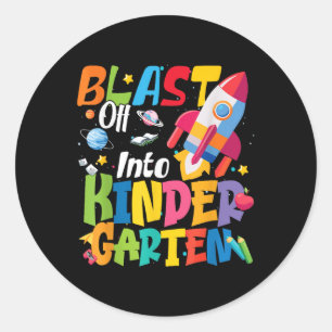 Back To School Blast Off Into Kindergarten Cute Bo Classic Round Sticker