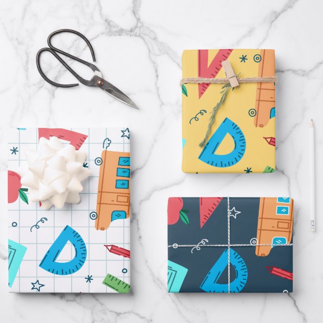 Back to school blue and yellow Mathematics Wrapping Paper Sheet (Front)