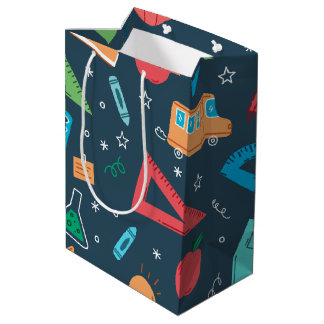 Back to school blue supplies medium gift bag