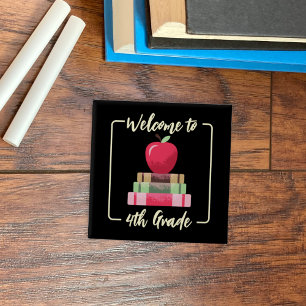Back-to-School Books Apple Square Black Button