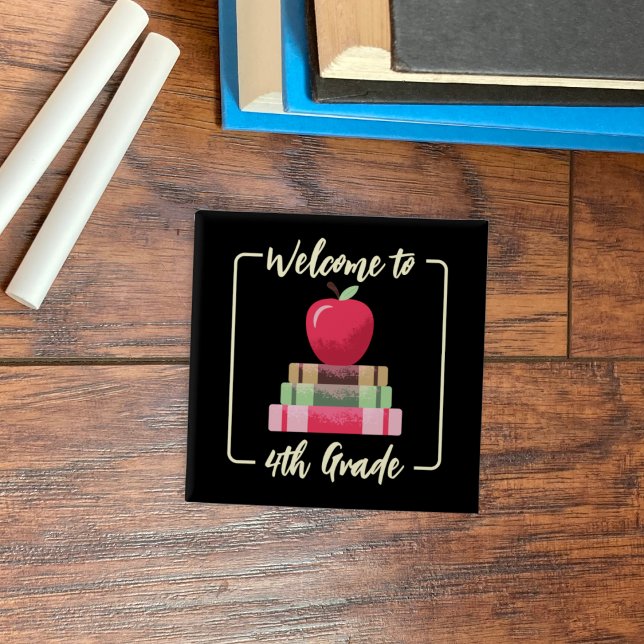 Back-to-School Books Apple Square Black Button (Back-to-school red apple and books faux chalkboard square button . )