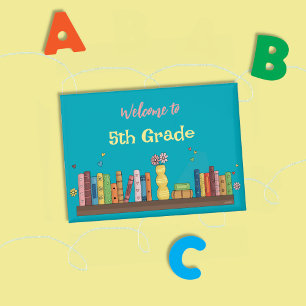 Back-to-School Books on Shelf Teal Pin Button
