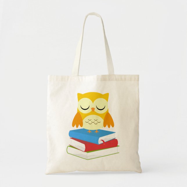 Back to School Bookworm Owl Canvas Tote Bag (Front)