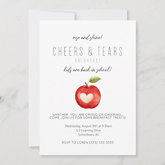 Back to School Breakfast, Cheers and Tears Invitation (Front)