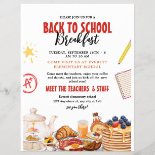 BACK to School Breakfast flyer, Meet The Teachers  Flyer