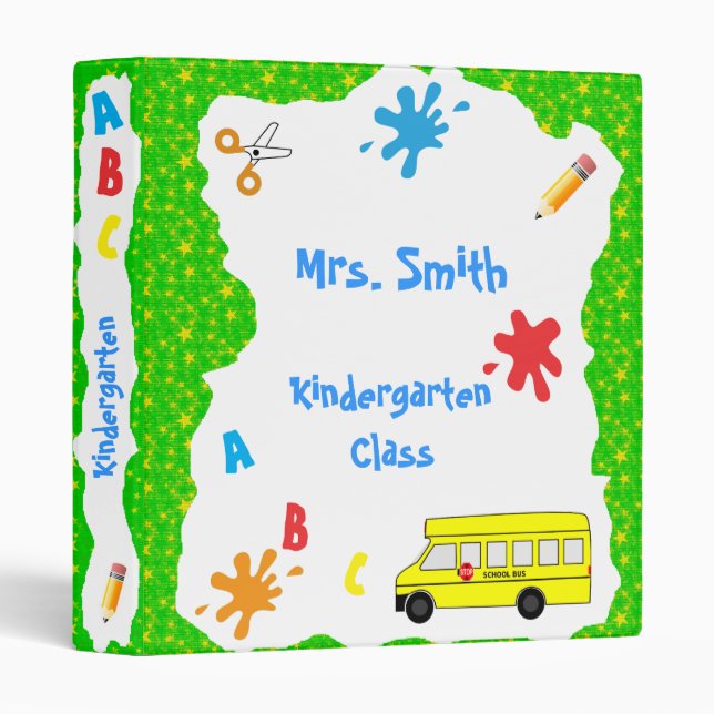 Back to School Bus Binder green stars (Front/Spine)