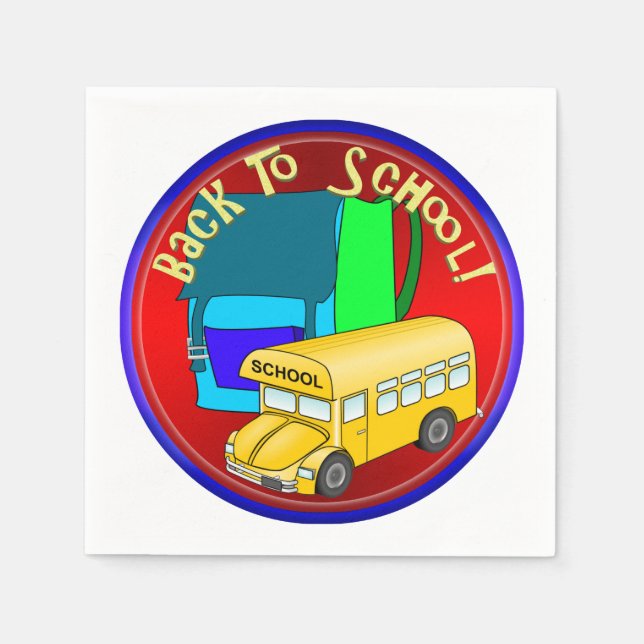 Back To School Bus & Blue Backpack Napkin (Front)