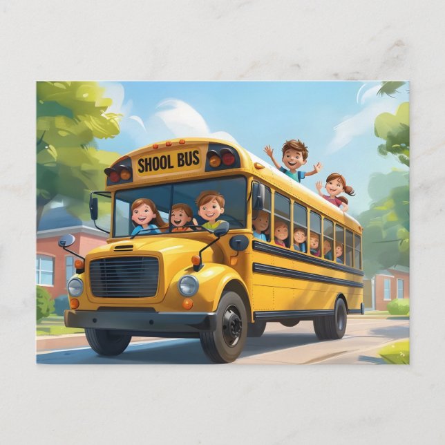 Back to school bus children holiday postcard (Front)