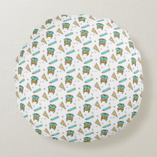 Back to School Bus & Supplies Pattern Round Pillow