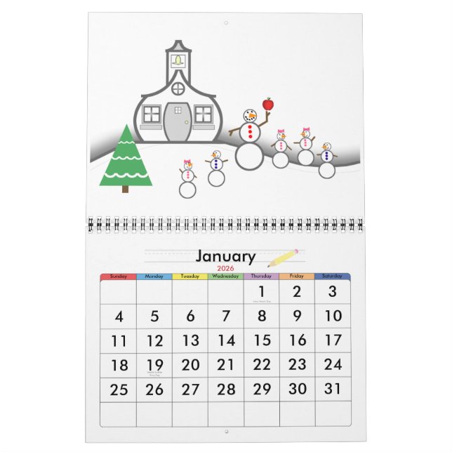 Back To School Calendar - A Year Of Schoolhouses (Jan 2026)