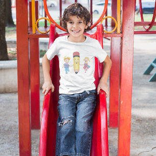 Back to School Cartoon Happy Pencil and Kids T-Shirt
