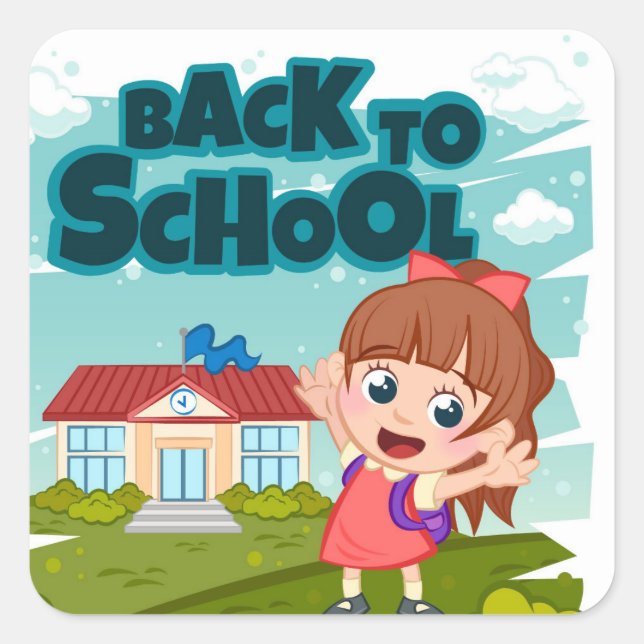 Back To School Cartoon Square Sticker (Front)