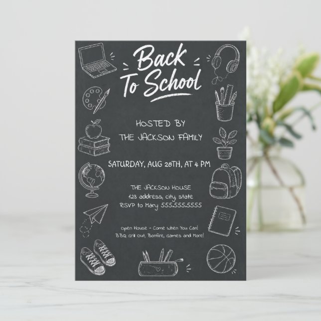 Back to School Chalkboard Hand Draw Invitation (Standing Front)