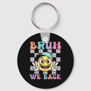 Back To School Chequered Smile Face Retro Bruh We  Keychain