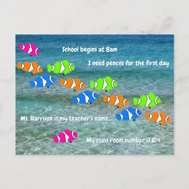 Back to School Clown Fish Welcome Postcard (Front)