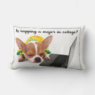 Back to School College Funny Napping Dog on Laptop Lumbar Pillow