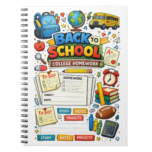 Back to School College Homework Spiral Notebook  (Front)
