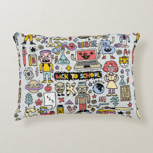 Back to school colorful doodle set. Vintage illust Accent Pillow
