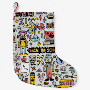 Back to school colorful doodle set. Vintage illust Small Christmas Stocking