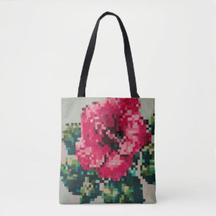 Back to school colorful Pixel hibiscus flower  Tote Bag