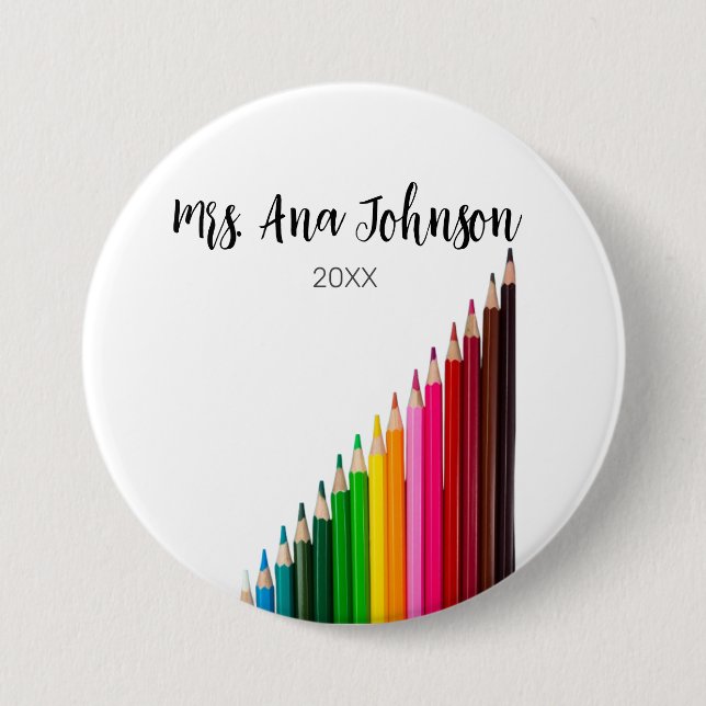 Back to school colour pencils add name class year 3 inch round button (Front)