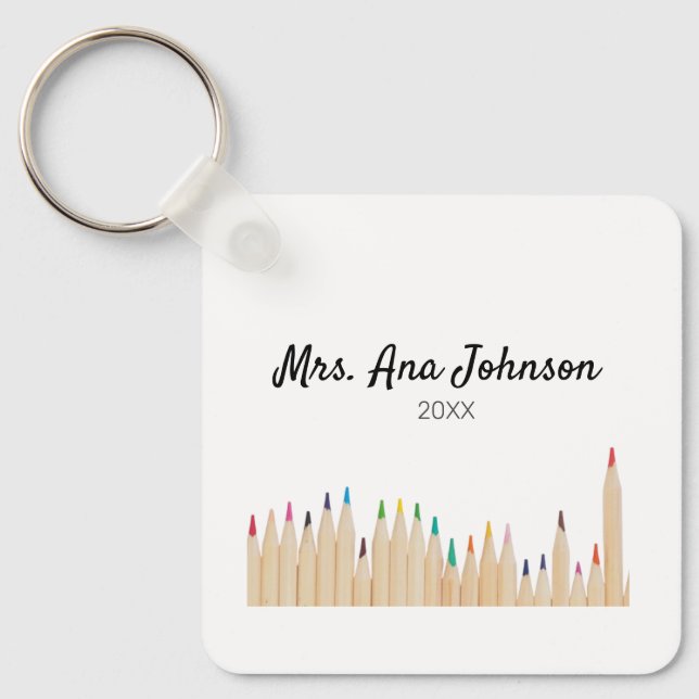Back to school colour pencils add name class year keychain (Front)