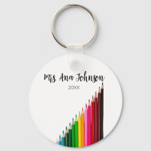 Back to school colour pencils add name class year keychain