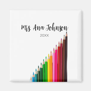 Back to school colour pencils add name class year magnet