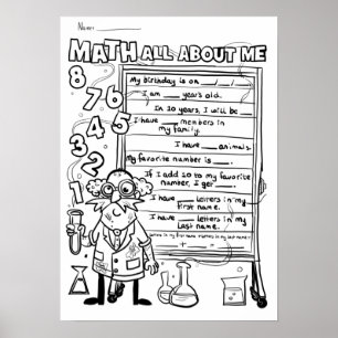 Back To School! Colour Your Own All About Me MATH Poster