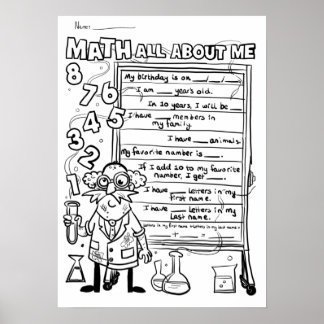 Back To School! Colour Your Own All About Me MATH Poster