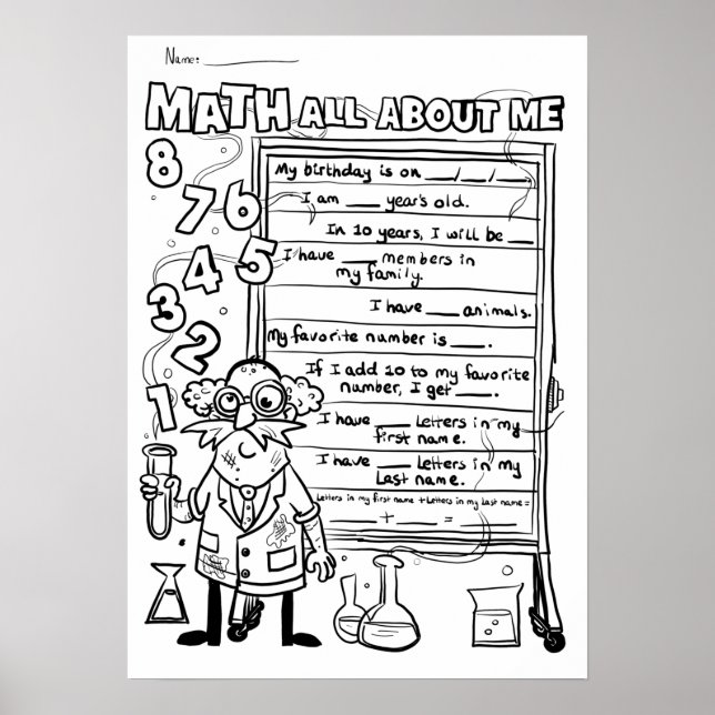 Back To School! Colour Your Own All About Me MATH Poster (Front)