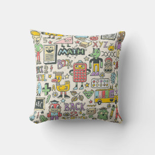 Back to school colourful doodle set 2. Hand drawn Throw Pillow