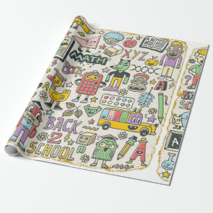 Back to school colourful doodle set 2. Hand drawn Wrapping Paper