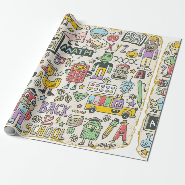 Back to school colourful doodle set 2. Hand drawn  Wrapping Paper (Unrolled)