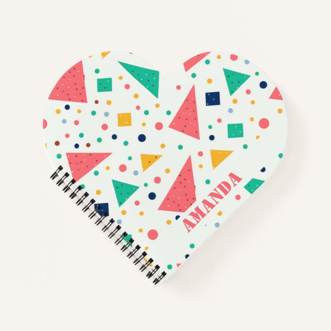 Back to School colourful geometric custom name Notebook (Front)